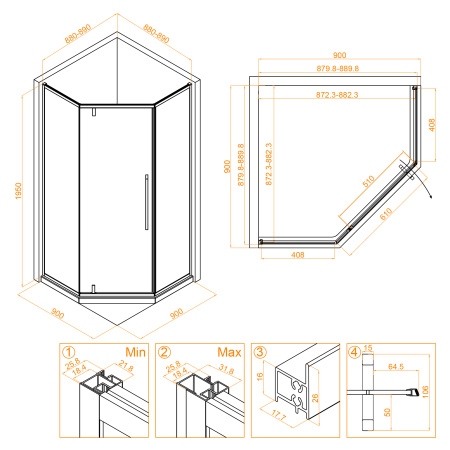 Душевой уголок (90х90) RGW Stilvoll SV-81-G 32328199-16 прозрачное