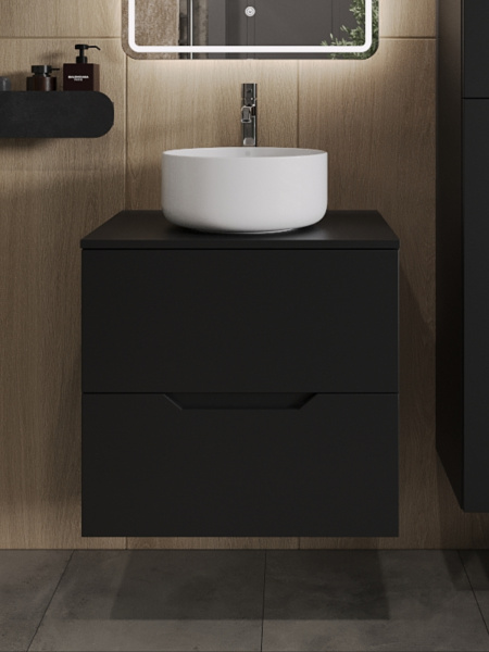 Тумба с раковиной подвесная 60 см, Orange Line Li-60TubMDF+B07-345W черный/белый