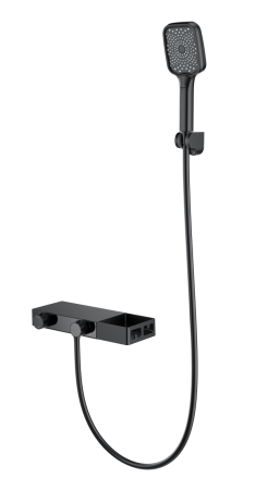 Смеситель для ванны с душем и термостатом WONZON & WOGHAND Shelf, черный матовый WW-B2551-MB