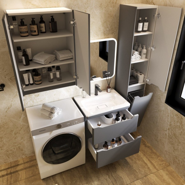 Тумба под раковину Style Line Марелла 60 Люкс Plus СС-00002406 серый матовый