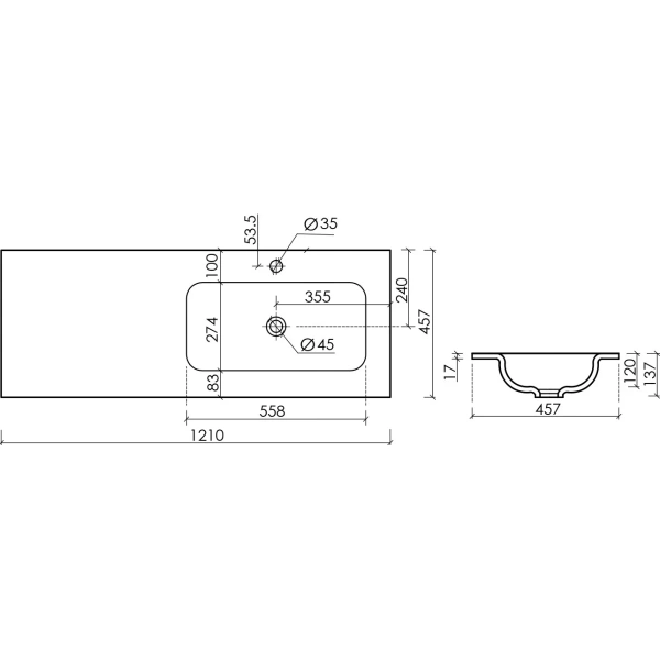 Раковина накладная (121х45,7) Ceramica Nova Grace CN7021