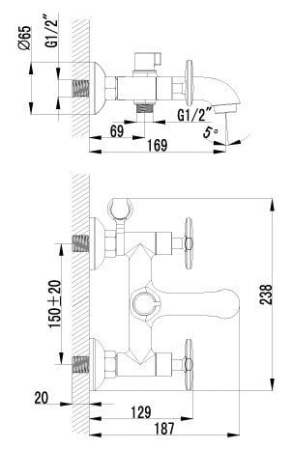 Смеситель для ванны Lemark Plus Spirit (LM1912C)