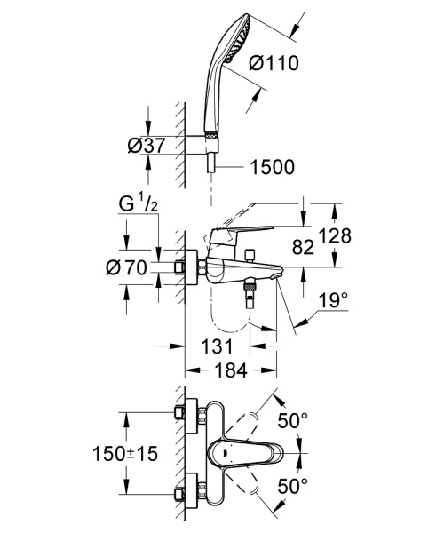 Смеситель для ванны с душевым набором Grohe Eurodisc Cosmopolitan 33395 002 (33395002) хром