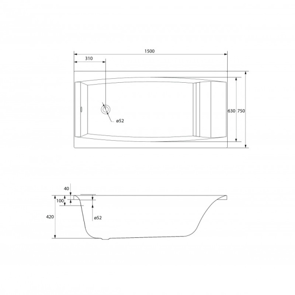 Ванна акриловая прямоугольная Cersanit VIRGO 150x75 63352 Ванна акриловая прямоугольная Cersanit VIRGO 150x75 63352