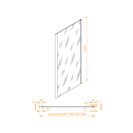 Боковая стенка для шторки на ванну 80 см RGW Z-050-4 352205408-11 прозрачное