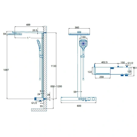 Душевая система с изливом Arrow AMG14GH872GG серый