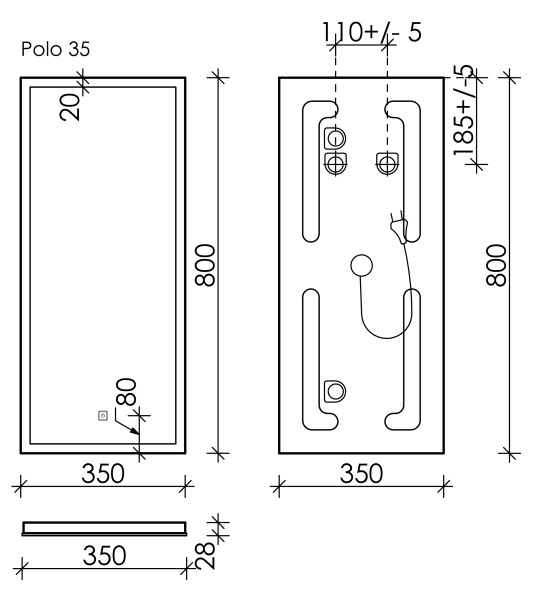 Зеркало с подсветкой  Sancos  Polo (35х80) PL35