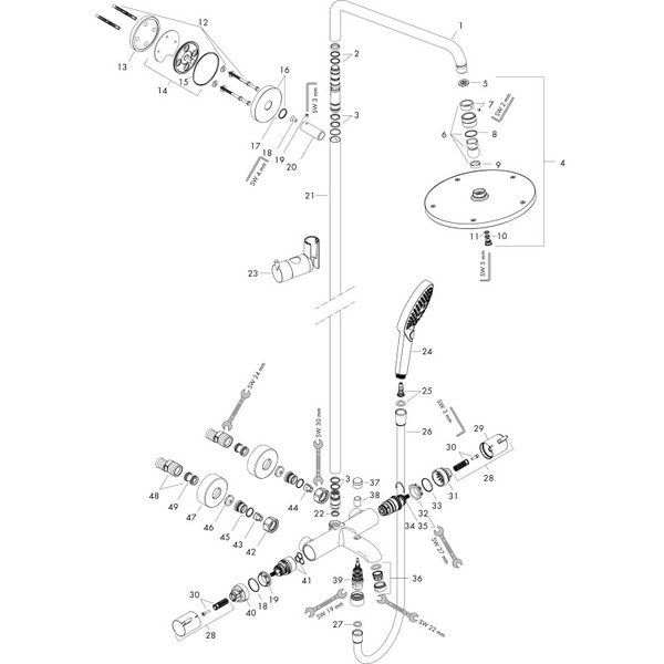 Душевая система с термостатом для ванны Hansgrohe Raindance Select S 240 Showerpipe 1jet 27117000 хром