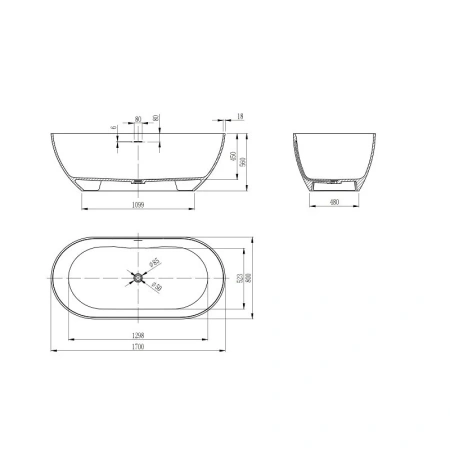 Ванна из искусственного камня (170х75) Vincea VBT-4S04MW белый матовый