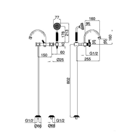 Смеситель напольный для ванны Cezares APHRODITE-VDP-03/24-O