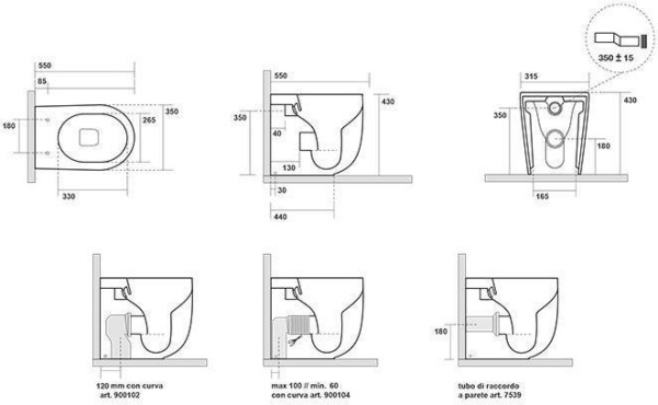 Унитаз приставной безободковый TORNADO Kerasan Nolita 531989 серый матовый, без сиденья