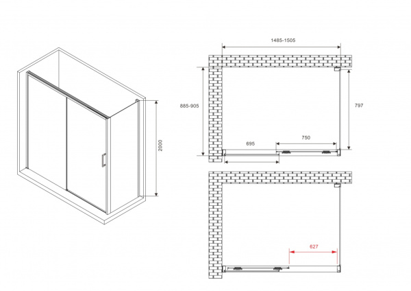 Душевой уголок (150х90) ABBER Komfort AG93150-S92 хром
