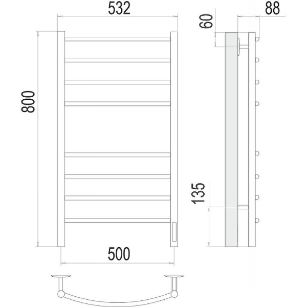 Полотенцесушитель электрический (50х80) П8 Terminus Классик 4670078527608 черный