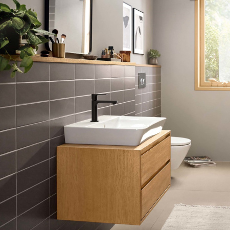 Смеситель для раковины с донным клапаном CoolStart Hansgrohe Rebris E 72559670 черный матовый