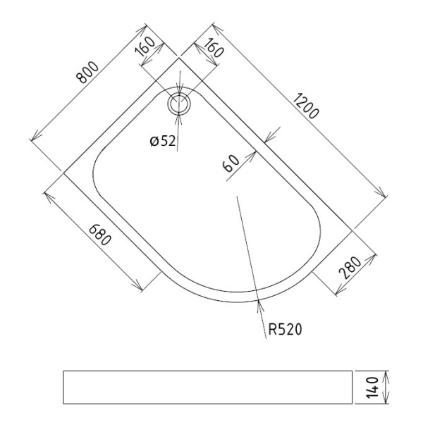 Акриловый душевой поддон (120х80) Gemy ST18 L асимметричная, белый