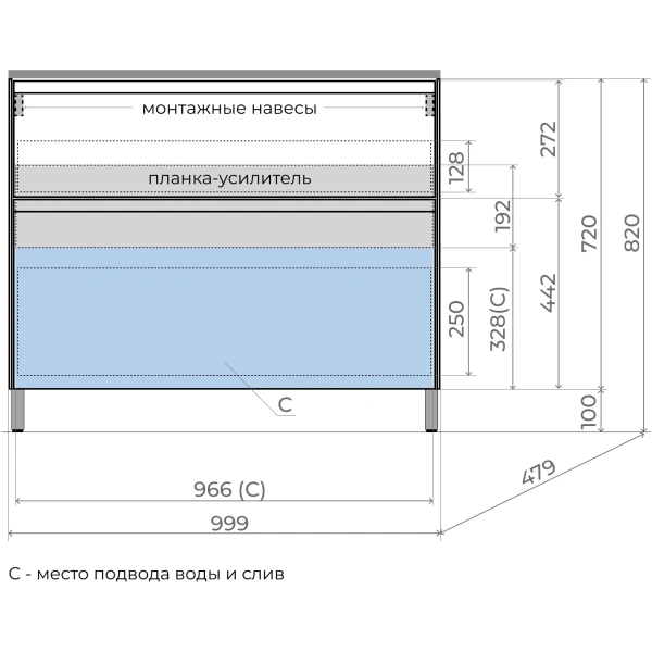 Тумба напольная без раковины 100 см Style Line Лима ЛС-00002349 графит матовый