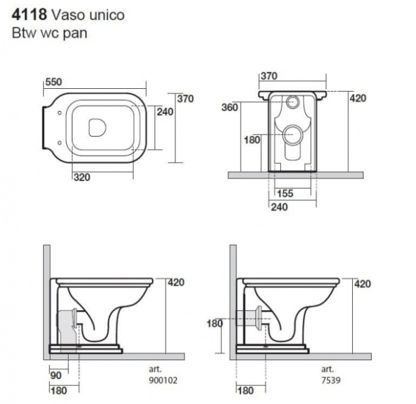Унитаз напольный приставной Kerasan Waldorf 411801bi