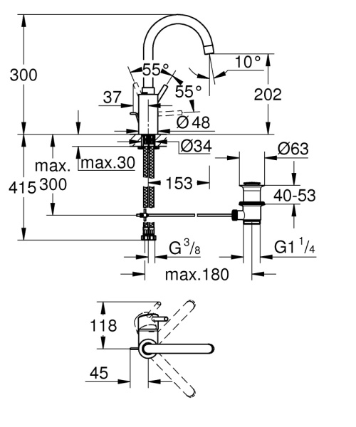 Смеситель для раковины однорычажный  Grohe Concetto 32629 002 (32629002) хром
