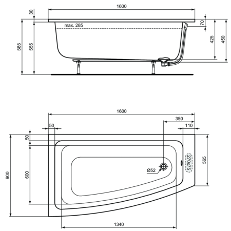 Ванна акриловая (160х90) Ideal Standard i.life T476801