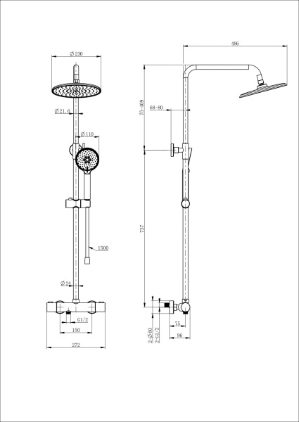 Душевая система с термостатом WONZON & WOGHAND INN 4, белый матовый WW-B3047-A-MW