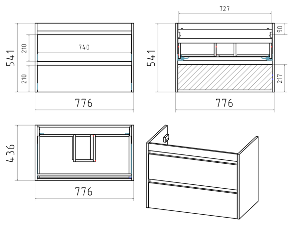 Тумба под раковину Brevita Balaton 80 BAL-06080-01-01П2Я