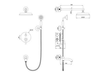 Душевая система встраиваемая WONZON & WOGHAND STEAM, брашированное золото WW-88939008-BG