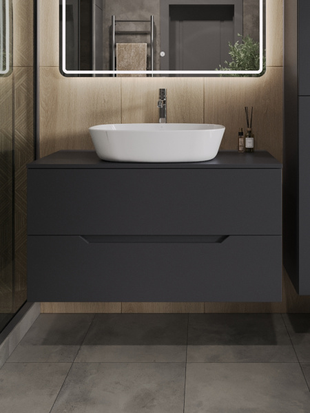 Тумба с раковиной подвесная 100 см, Orange Line Li-100TugMDF+B08-500W графит/белый