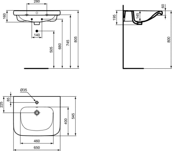 Раковина для людей с ограниченными возможностями 65 см Ideal Standard CONTOUR S249901