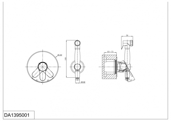 Смеситель с гигиеническим душем встраиваемый D&K Rhein Marx (DA1395001)