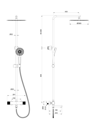 Душевая система с термостатом WONZON & WOGHAND, брашированное золото WW-88739902-BG