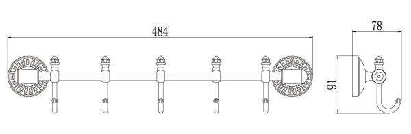 Планка с крючками 5 крючков S-006675H Savol