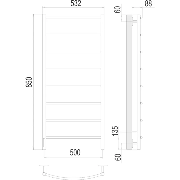 Полотенцесушитель электрический Terminus Классик подключение слева (500х850) П8 4670078531377