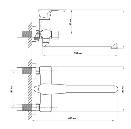 Смеситель для ванны с душем  ПСМ-Профсан Серия-400 PSM-400-2