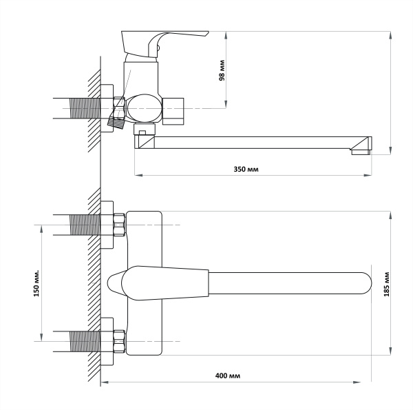 Смеситель для ванны с душем  ПСМ-Профсан Серия-200 PSM-200-2