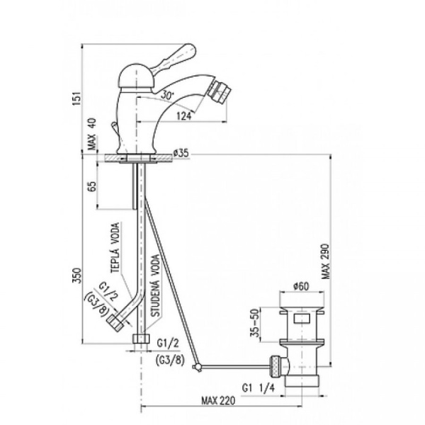 Смеситель для биде Rav Slezak Labe L045.5SM