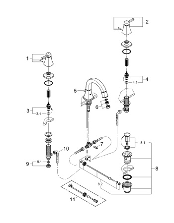 Смеситель для раковины на 3 отверстия Grohe Grandera 20417 IG0 (20417IG0) хром/золото
