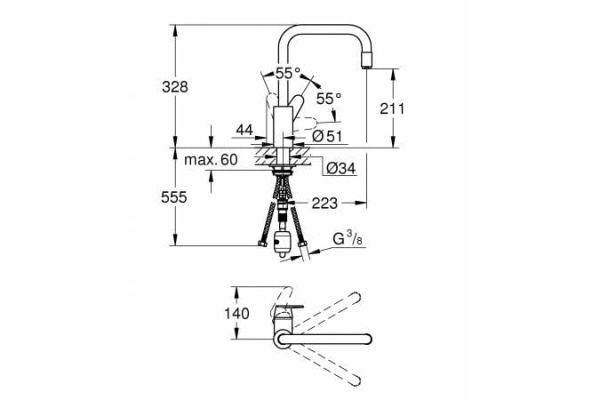 Смеситель для кухни с выдвижным аэратором GROHE Eurodisc Cosmopolitan 31122 004 (31122004) хром 