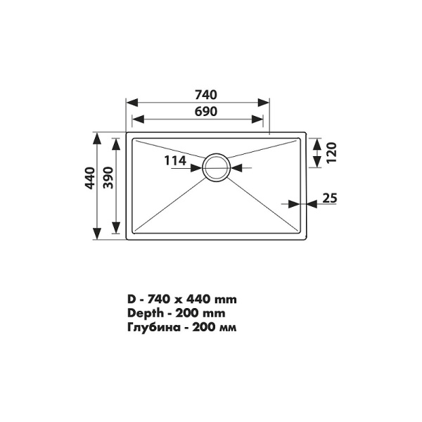 Мойка кухонная KAISER 44x74x20 графит (KSM-7445)