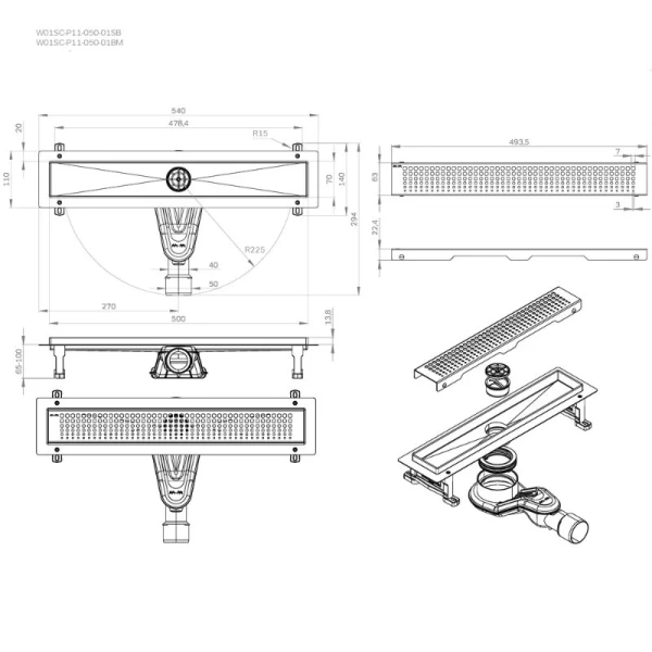 Душевой лоток 50 см Am.Pm MasterFlow W01SC-P11-050-01BM черный матовый