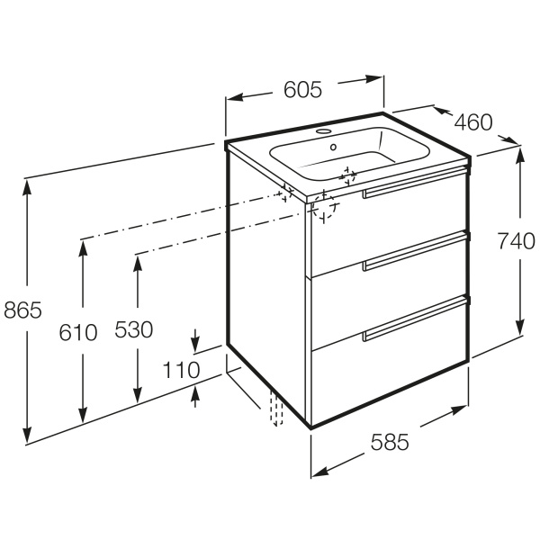 Тумба под раковину Roca Victoria Nord Black Edition 60 3 ящика ZRU9302832