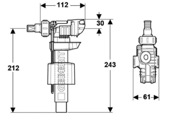 Впускной клапан Geberit тип 380, подвод воды сбоку, 3/8", ниппель из латуни 281.002.00.1