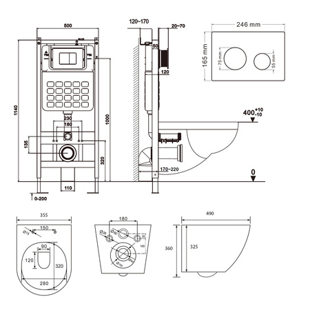 Комплект ABBER унитаз AC1100 белый с инсталляцией AC0105 и кнопкой AC0120 хром, биде AC1150 с инсталляцией AC0101P