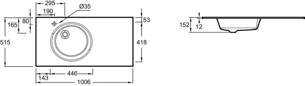 Раковина встраиваемя сверху (100,6х51,5) Jacob Delafon Odeon Rive Gauche EB2564-DE1