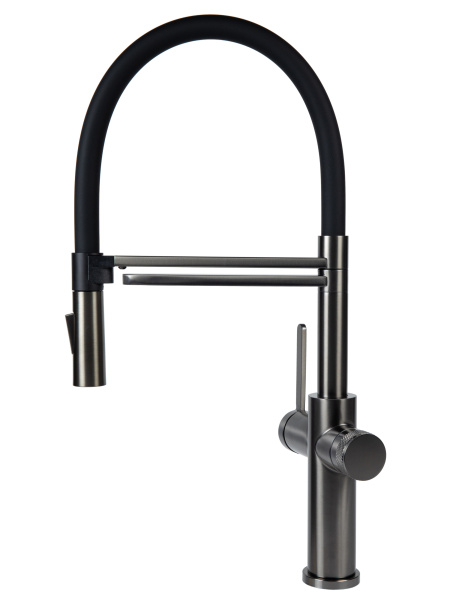 Смеситель для кухни однорычажный с каналом для питьевой воды и гибким изливом Agger Elegant A3252555 оружейная сталь матовая