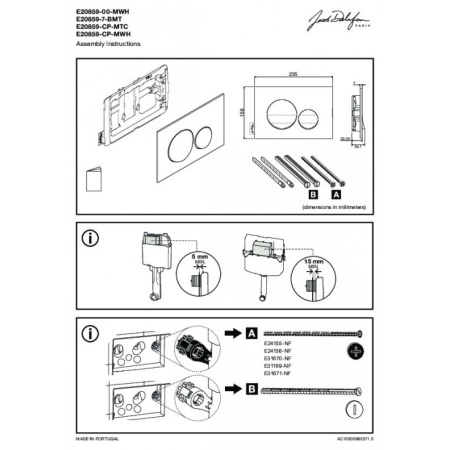 Клавиша смыва Jacob Delafon E20859-CP-MWH хром/белый