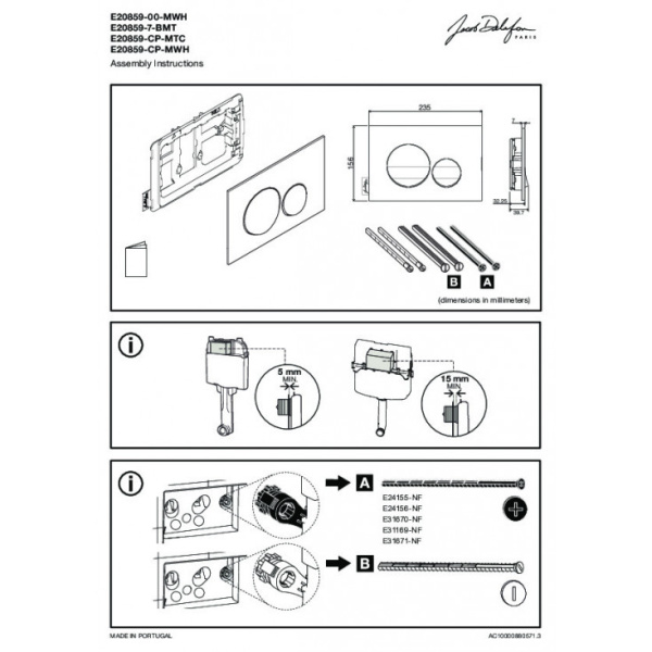 Клавиша смыва Jacob Delafon E20859-CP-MWH хром/белый