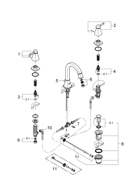 Смеситель для раковины GROHE Grandera 20389 GL0 (20389GL0) холодный рассвет глянец