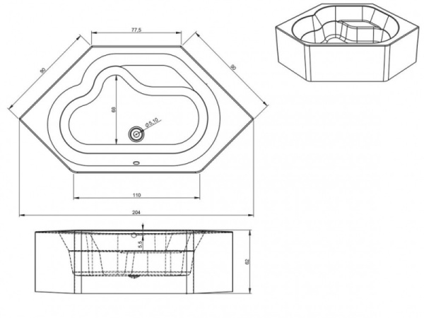 Ванна акриловая Riho Winnipeg Plug & Play (145х145) B010011005