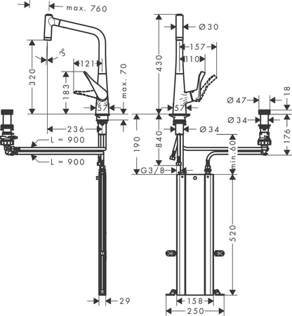 Смеситель для кухни Hansgrohe Metris Select M71 73827000