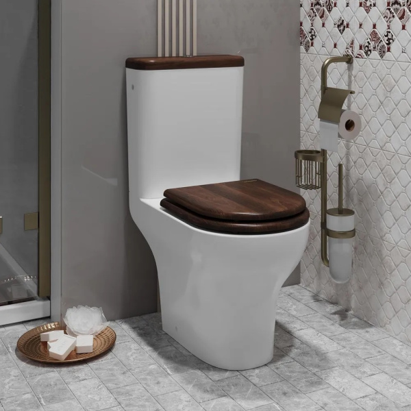 Унитаз-компакт безободковый Opadiris Палермо OS24724A сиденье антикварный орех, крышка бачка антикварный орех
